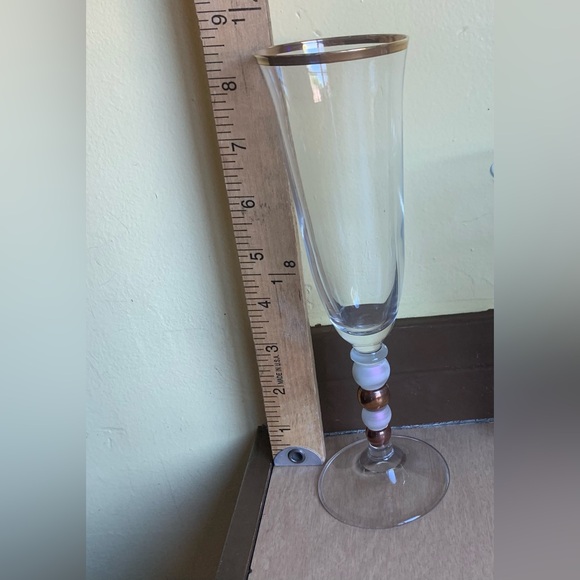 Fluted Champagne Glasses Italy Gold Trim Bulbous Stem - Set of 2 - Picture 10 of 12